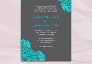 Teal Wedding Invitation Blank Template Teal and Gray Wedding Invitations Template Diy Printable