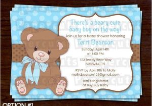 Teddy Bear Baby Shower Invitations Free Printable Diy Blue and Brown Teddy Bear theme Personalized