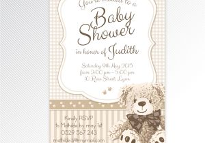 Teddy Bear Baby Shower Invites Beige Teddy Bear Baby Shower Invitation Digital Invitation