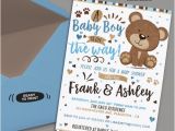 Teddy Bear Baby Shower Invites Blue and Brown Little Bear Baby Shower Invitation