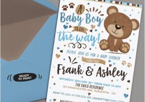 Teddy Bear Baby Shower Invites Blue and Brown Little Bear Baby Shower Invitation