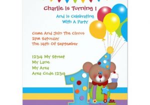 Teddy Bear First Birthday Invitations Teddy Bear Clown First Birthday Party Custom Invitation