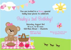 Teddy Bear Party Invitations Templates Teddy Bear Picnic Birthday Party Invitation Teddy Bear