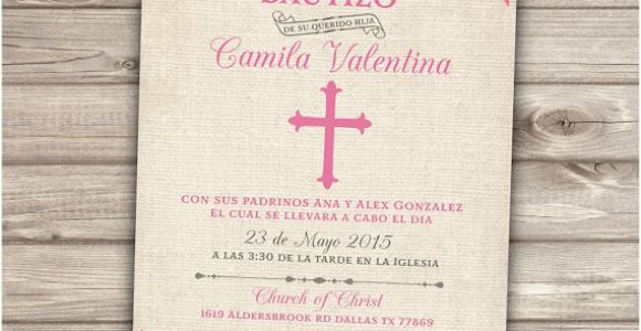 Templates for Baptism Invitations In Spanish Spanish Printable Baptism Christening Invitations Burlap