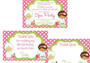 Thank You for Birthday Party Invitation Girls Spa Party Invitation and Thank You Notes