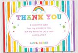 Thank You for Birthday Party Invitation Rainbow Thank You Card Rainbow Birthday Note Card