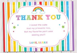 Thank You for Birthday Party Invitation Rainbow Thank You Card Rainbow Birthday Note Card