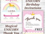 Thank You for Birthday Party Invitation Unicorn Birthday Party Invitations and Thank You Notes