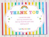 Thank You Letter for Invitation to Birthday Party Rainbow Thank You Card Rainbow Birthday Note Card