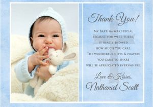 Thank You Message for Baptism Invitation Blue Single Christening Thank You Baby Boy