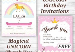 Thanks for Invitation Birthday Party Unicorn Birthday Party Invitations and Thank You Notes
