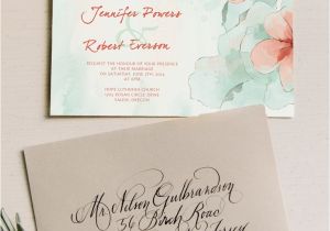 The Mint Wedding Invitations Spring Mint Green and Peach Flower Watercolor Wedding