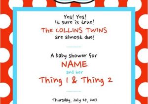 Thing 1 and Thing 2 Baby Shower Invitation Template Dr Seuss Thing 1 & Thing 2 Baby Shower Invitations by