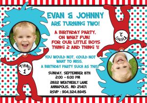 Thing One Thing Two Birthday Invitations Dr Seuss Thing 1 Thing 2 Twins Birthday Party Invitation