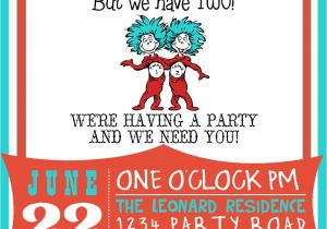 Thing One Thing Two Birthday Invitations Dr Suess Thing 1 Thing 2 Birthday Invitation by