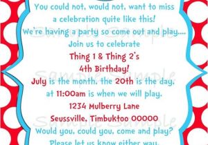 Thing One Thing Two Birthday Invitations Seuss Thing 1 Thing 2 Birthday Party Invitation Printable
