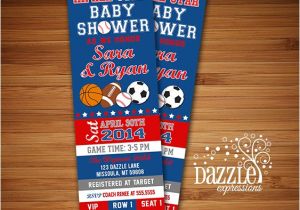 Ticket Invitations for Baby Shower Printable All Star Sports Ticket Baby Shower Invitation