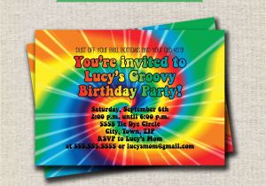 Tie Dye Party Invitations Printable Rainbow Tie Dye Birthday Party Invitation 60s 70s Hippy