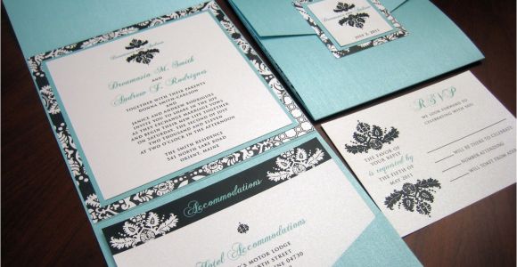 Tiffany Blue Pocket Wedding Invitations Tiffany Blue and Black Wedding Invitation Pocket Fold