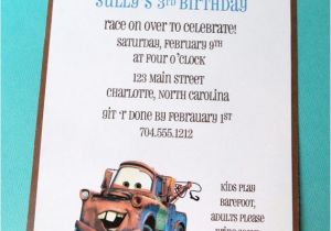 Tow Mater Birthday Invitations Items Similar to Mater Birthday Party Invitation Cars