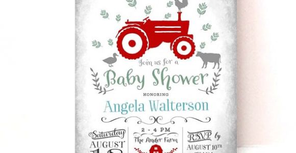 Tractor Baby Shower Invitations Red Tractor Baby Shower Invitation Boy Baby Shower Invitation