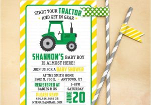 Tractor Baby Shower Invitations Tractor Baby Shower Invitation Printable Green Yellow