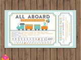 Train Tickets Birthday Invitations Train Ticket Invitation All Aboard Turquoise orange Gray