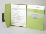 Tri Fold Wedding Invitations with Pocket Natural Green Color Tri Fold Pocket Invitations Hpi268