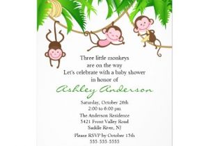 Triplet Baby Shower Invitations Safari Triplet Monkeys Baby Shower Invitation 5" X 7