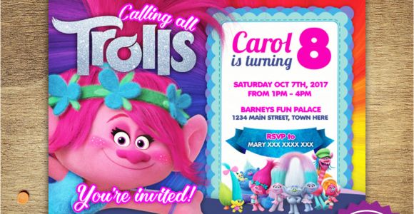 Trolls Birthday Invitation Template Diy Printable 5×7 Trolls Poppy Birthday Party Invitation