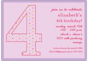 Turning 10 Birthday Invitation Wording 4th Birthday Girl Dots Invitations