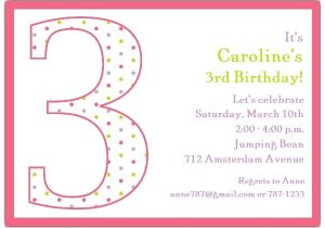 Turning 3 Birthday Invitation Quotes 3rd Birthday Girl Dots Invitations Paperstyle