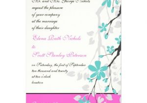 Turquoise and Hot Pink Wedding Invitations Magnolia Flowers Turquoise Hot Pink Wedding 5 Quot X 7
