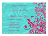 Turquoise and Hot Pink Wedding Invitations Turquoise and Pink Floral Wedding Invitation Zazzle