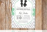 Twin Gender Reveal Party Invitations Gray and Mint Boy Girl Silhouettes Baby Shower Gender