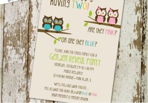 Twin Gender Reveal Party Invitations Twins Gender Reveal Invitation Owl Baby Shower Invitation Twin