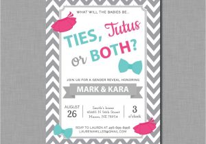 Twin Gender Reveal Party Invitations Twins Gender Reveal Invitations Ties Tutus Karter Gr59 Digital