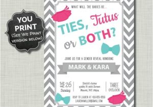Twin Gender Reveal Party Invitations Twins Gender Reveal Invitations Ties Tutus Printable Pdf Jpg