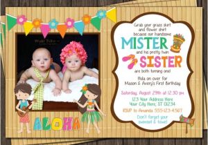 Twin Girl Birthday Party Invitations Twins Birthday Invitation Luau Party Hawaiian by Puggyprints