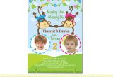 Twins 2nd Birthday Invitation Wording Personalized Twin Invite Second Birthday Invitation Card for