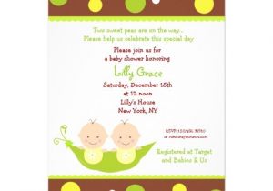 Two Peas In A Pod Baby Shower Invitations for Twins Two Peas In A Pod Twins Baby Shower Invitations 5" X 7