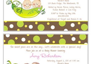 Two Peas In A Pod Baby Shower Invitations for Twins Two Peas In A Pod Twins Baby Shower Invitations Boy Girl