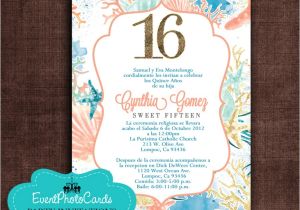 Under the Sea themed Quinceanera Invitations order This Seashell Ocean Sweet Sixteen Coral