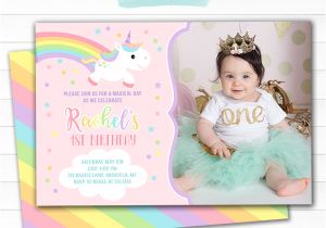 Unicorn 1st Birthday Invitation Template Printable Baby Unicorn Birthday Photo Invitation Girls