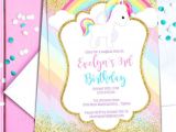 Unicorn 7th Birthday Invitation Template Unicorn Birthday Party Invitation Template Pastel Rainbow