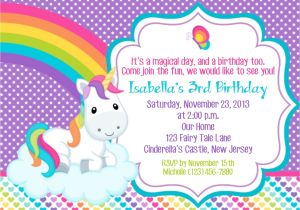 Unicorn Party Invitation Wording Unicorn Invitation Personalized Custom Unicorn Rainbow