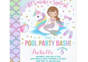 Unicorn Pool Party Invitation Template Unicorn Mermaid Pool Party Birthday Invitation Zazzle Com