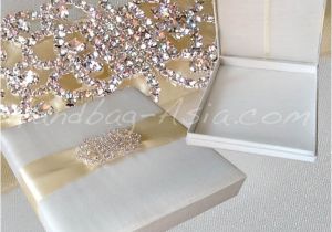 Unique Luxury Wedding Invitations Adorned with Embellishments Luxury Ivory Silk Wedding Box with Large Crystal Brooch