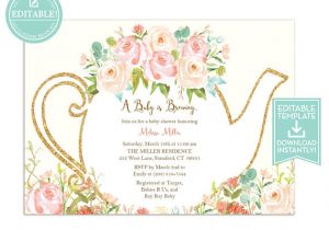 Ve Day Party Invitation Template Tea Party Invitation Template Floral Teapot Bridal Shower