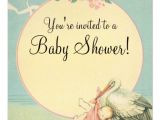 Vintage Stork Baby Shower Invitations Vintage Stork Baby Girl Pink Blanket Baby Shower